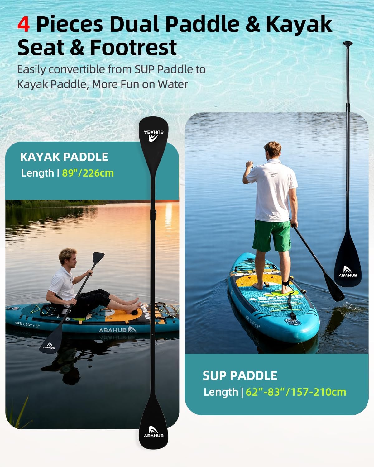Abahub - Paddle Gonflable Adulte avec Siège - 320x78/84x15cm - Planche de SUP avec pagaie alu réglable et siège kayak. H