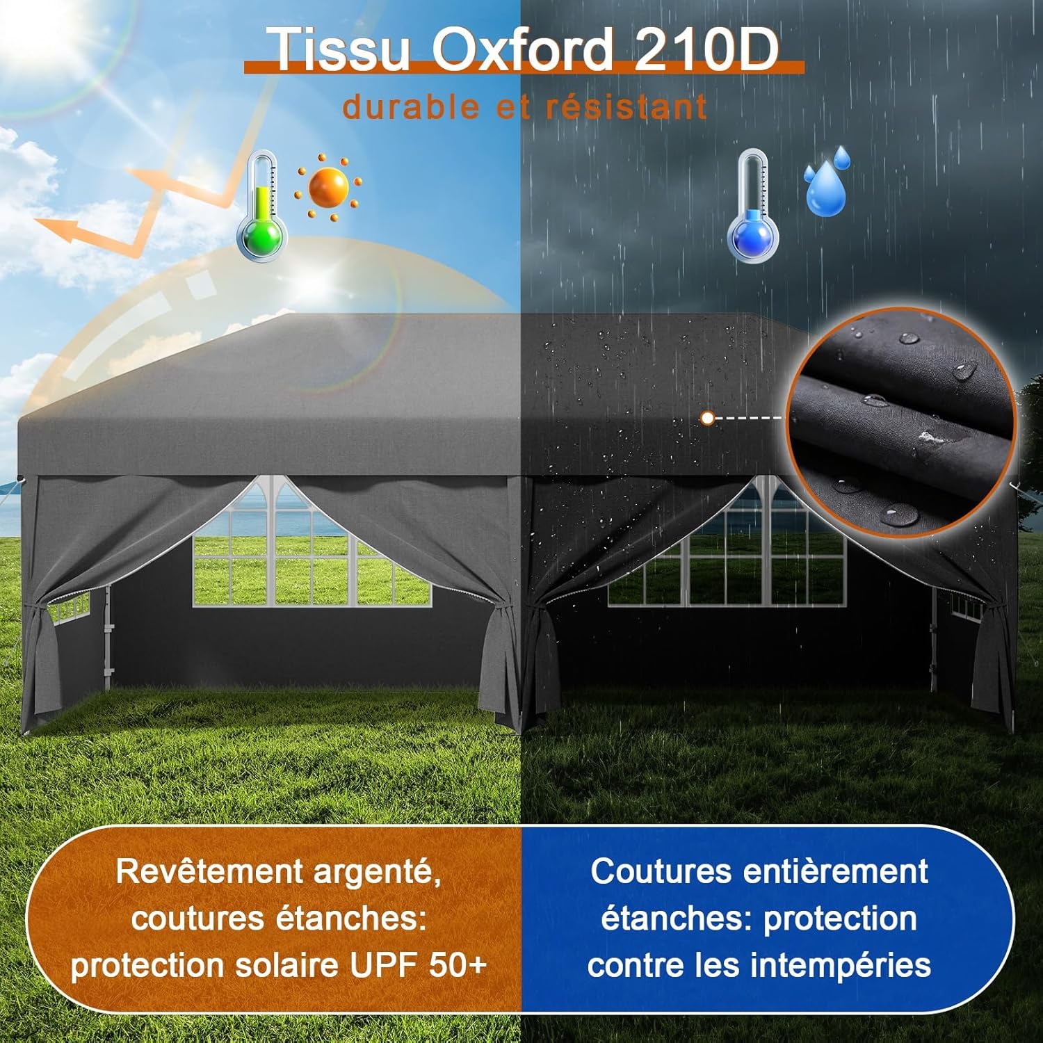 Devoko - Tonnelle pliante série Pop Up - 3x6 m - Imperméable, 6 parois, UV 50+