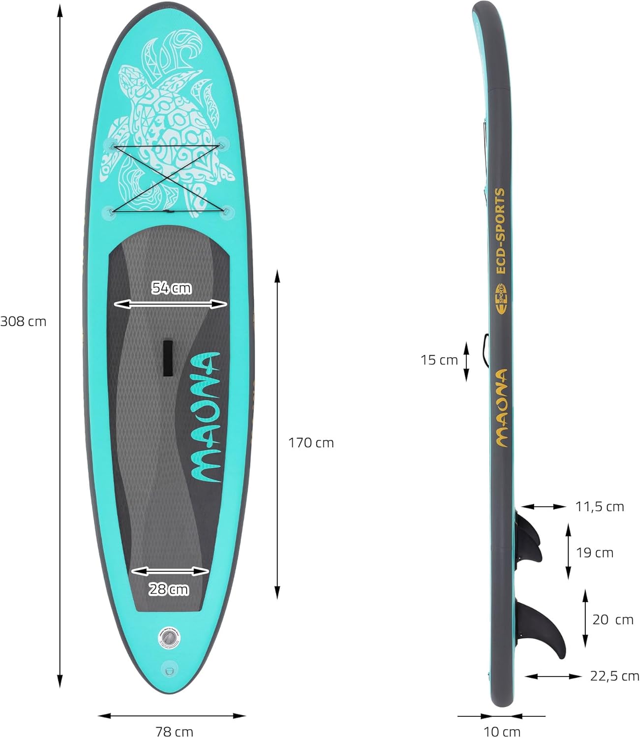ECD Germany - Stand Up Paddle Gonflable - 305/308/320/380 cm - PVC 120/150 kg 10/15 cm