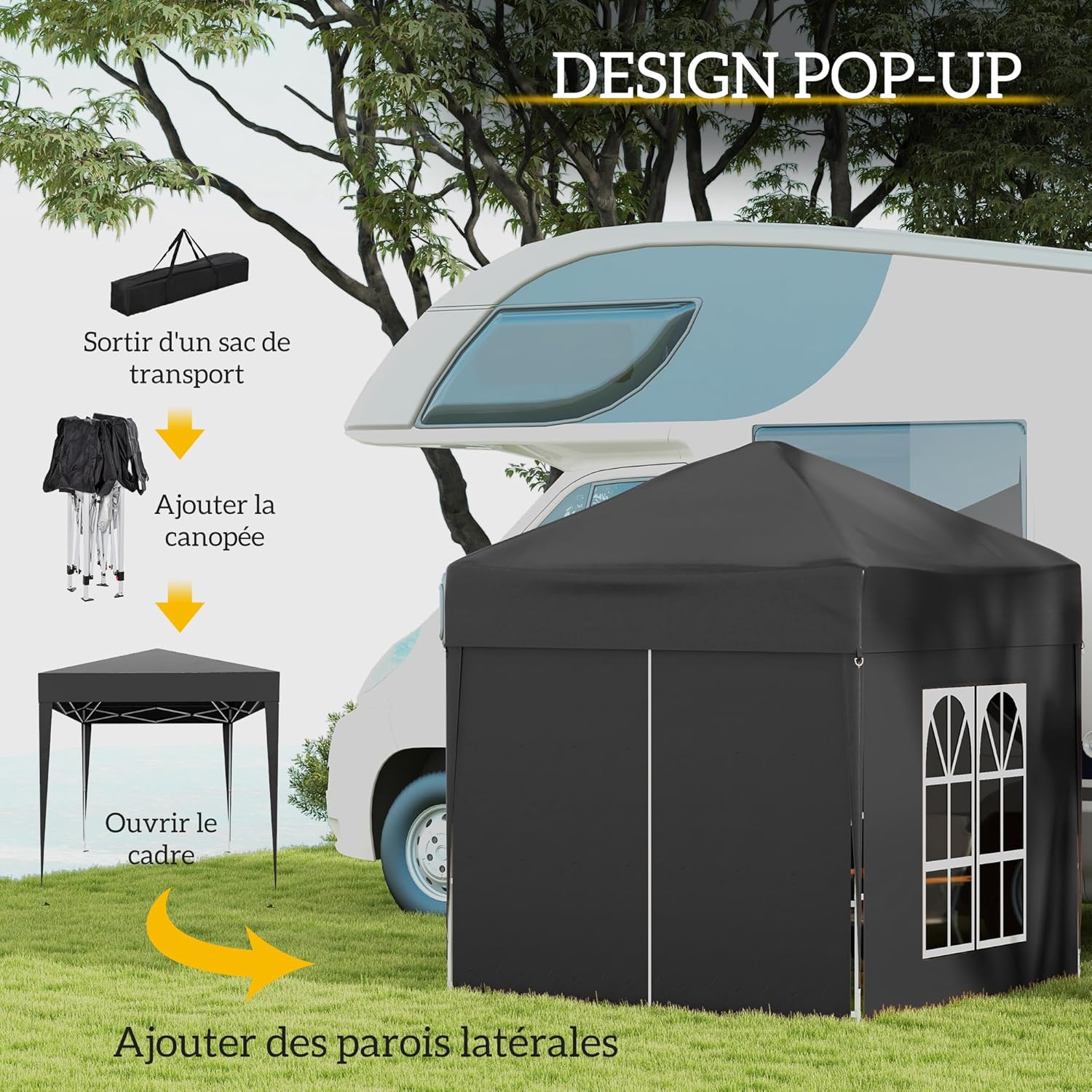 Outsunny - Tonnelle pliante 2x2m - hauteur réglable, 4 côtés, UV
