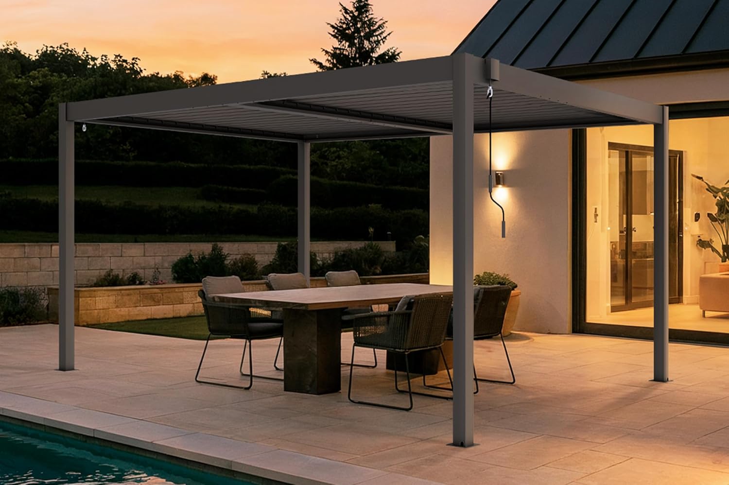 CAZEBOO - Piana - 4x3 m - Pergola alu taupe, lames acier orientables