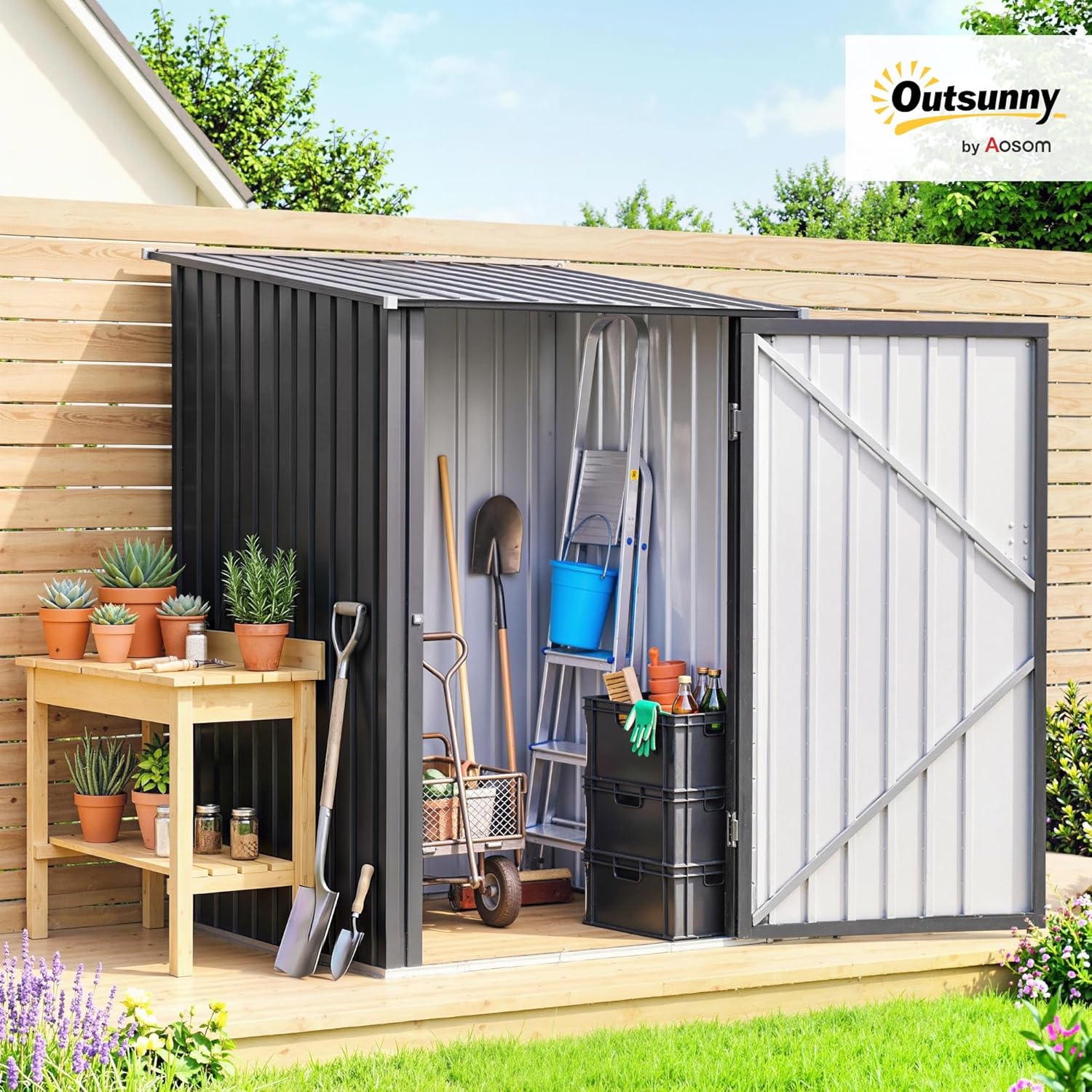 Outsunny - abri de jardin compact 1m², acier ondulé, porte verrouillable, 1x1,03x1,6 m