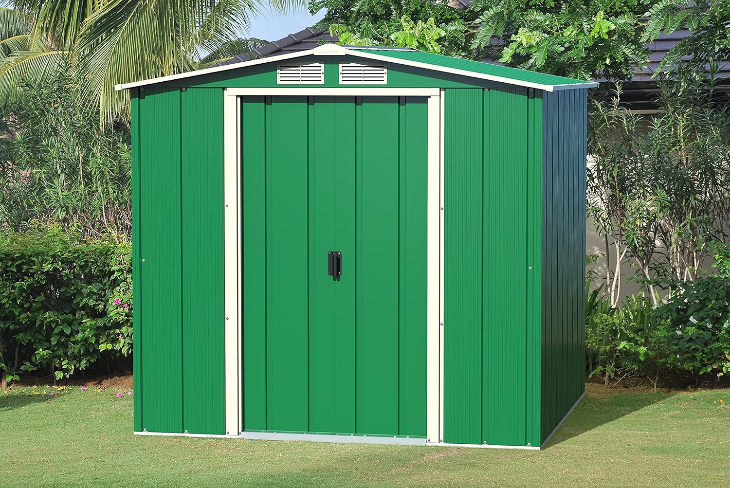 Duramax ECO 6 x 6 (3.33 m²) Abri de Jardin en Métal Galvanisé à Chaud, Abri de Stockage d'Outils, Structure de Toit Renforcée, Abri en Métal Sans Entretien, Vert