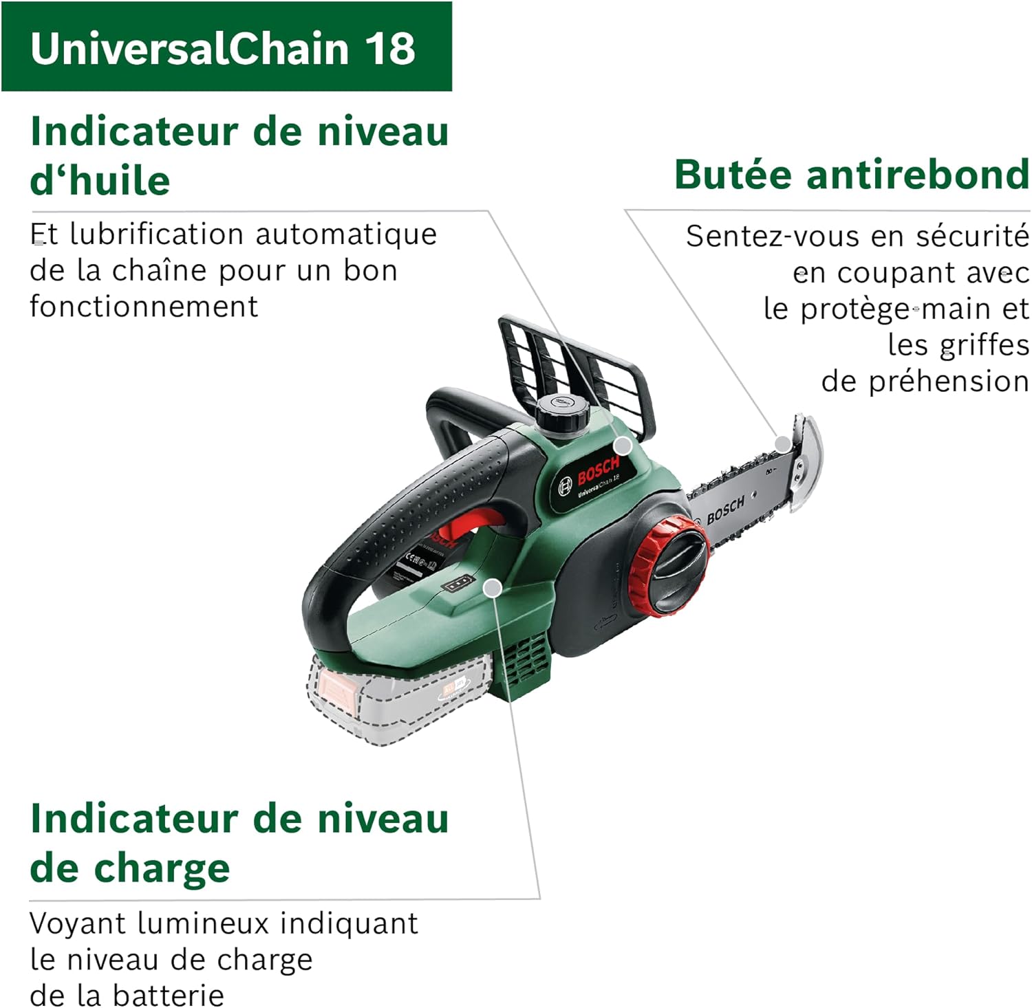 Bosch - UniversalChain 18 - guide 20cm - sans batterie, huile 80ml