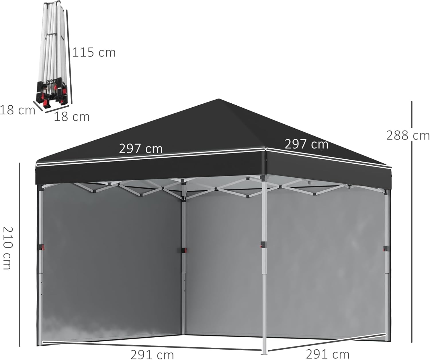 Outsunny - tonnelle pop-up réglable - 297x297x288 cm - UV 30+ 2 parois