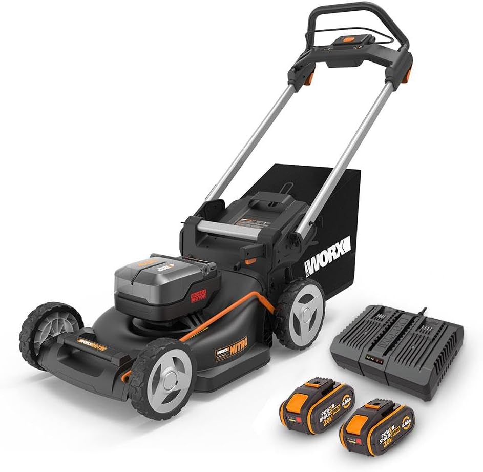 WORX - Tondeuse électrique sans fil 40V - Coupe 46cm, 7 niveaux, ramassage, mulching, poignée ergonomique, 2 batteries 4