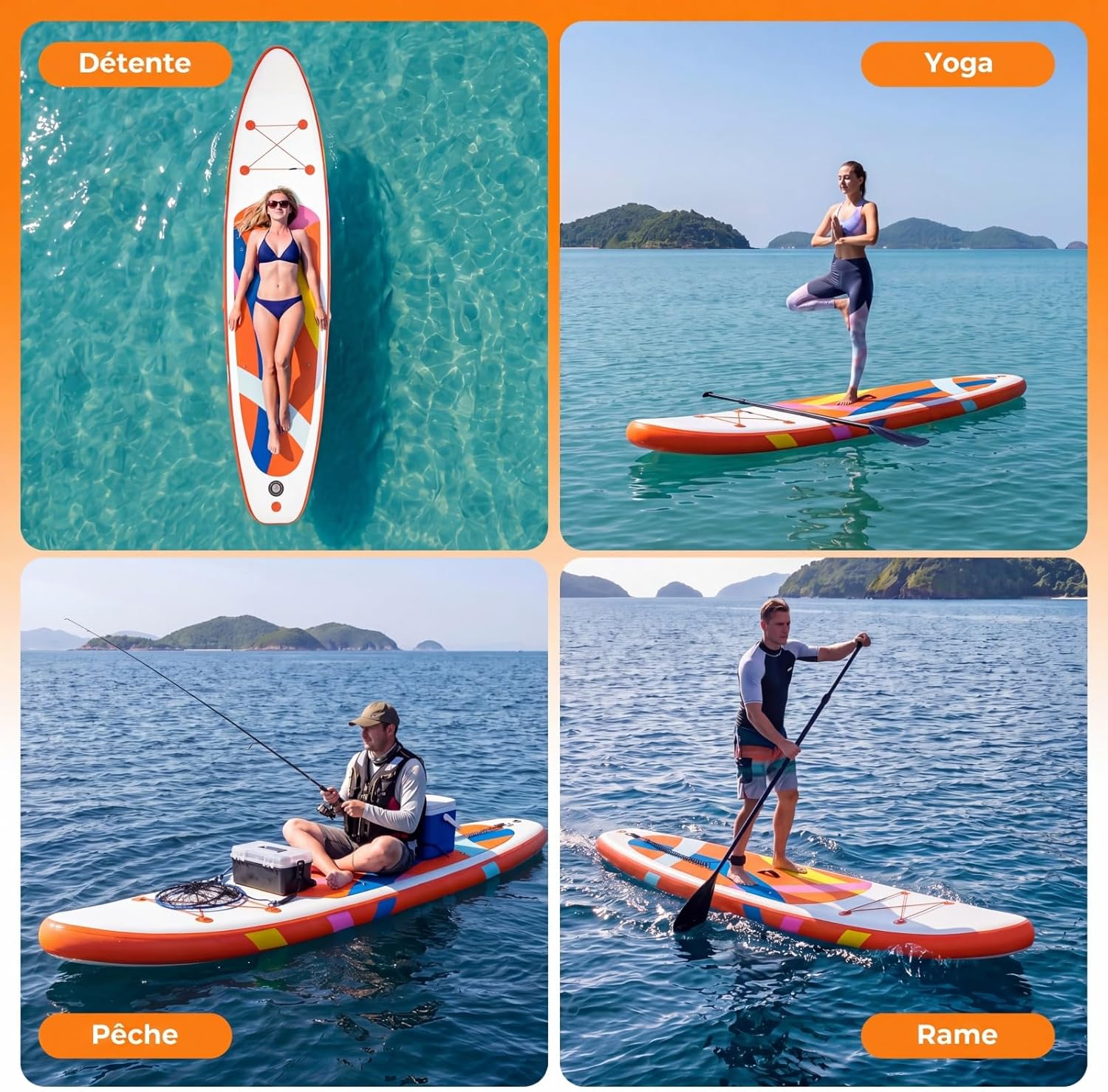 COSTWAY - paddle gonflable, aluminium réglable, accessoires complets, deck antidérapant