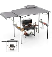 RELAX4LIFE Tonnelle Barbecue Exterieur avec Auvent Réglable | Auvent Abri Barbecue | 2 Tablettes ...