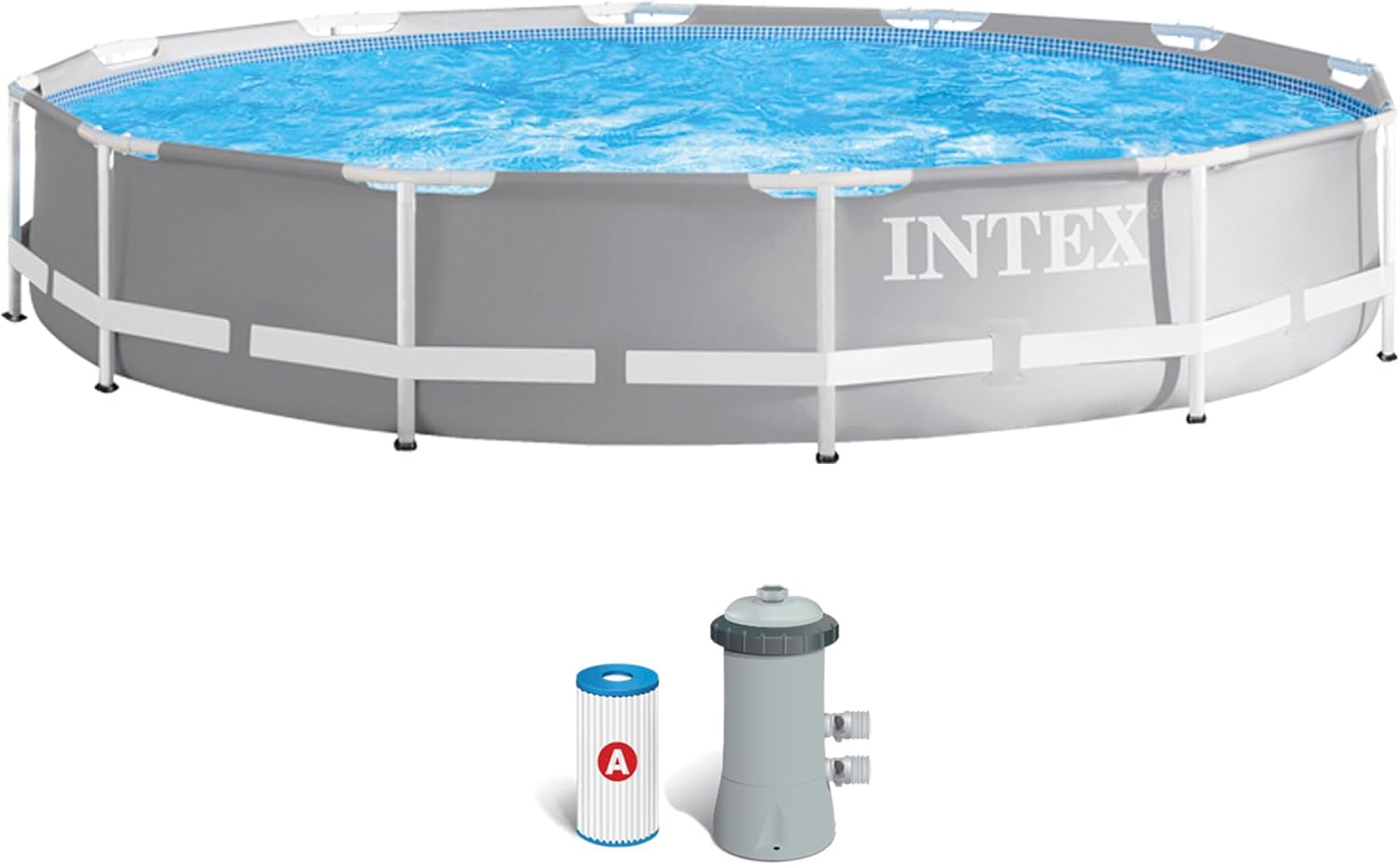 Intex - Prism Frame - 3,66 x 0,76 m - Piscine tubulaire ronde, gris clair