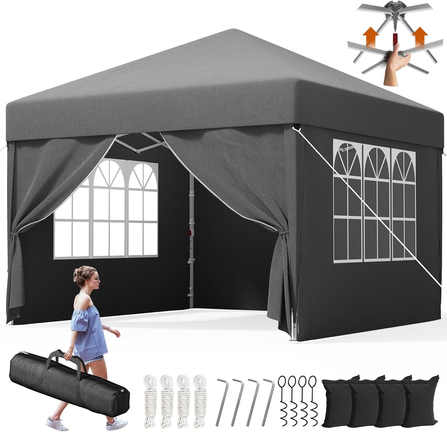 Devoko - Tonnelle pliante série Pop up - 3x3 m - imperméable, 4 parois amovibles, réglable, UV 50+