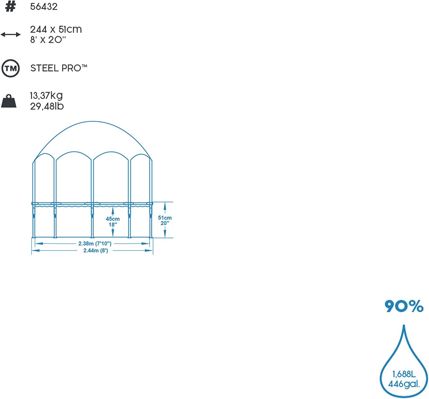 Bestway Piscine tubulaire Bleu 244 x 244 x 51 cm 1680 L 56432