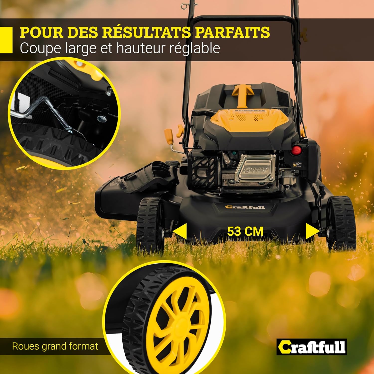 Craftfull - Tondeuse autotractée OHV 223cm³, 53cm, 7 réglages - CR-224-30