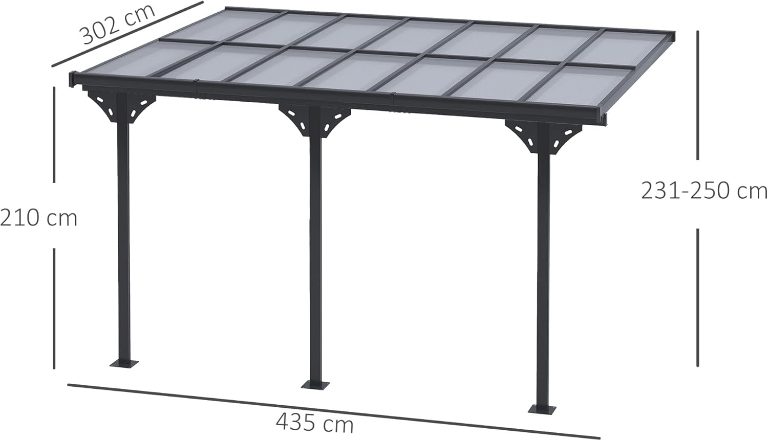 Outsunny - Pergola adossée aluminium 4,5x3m toit UV, gouttière, gris