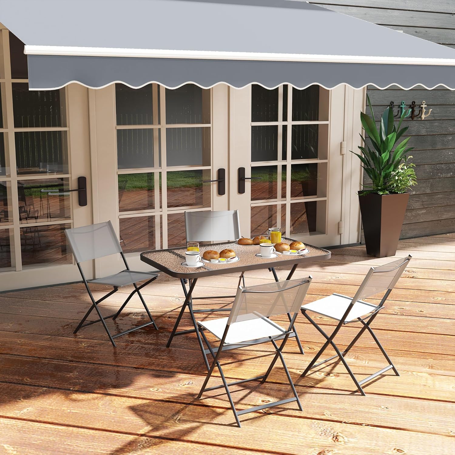 Outsunny - Ensemble de jardin 5 pcs - chaises pliables, table verre, gris
