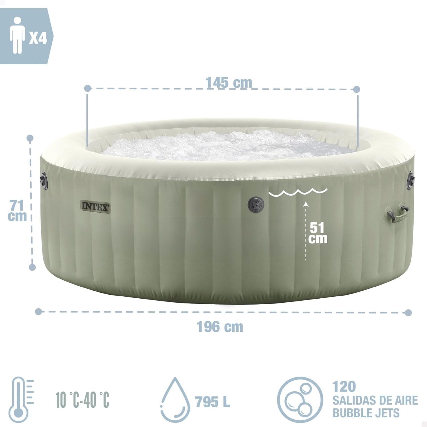 Intex - PureSpa Olive Série 4 places - relaxation et confort - 28426NP