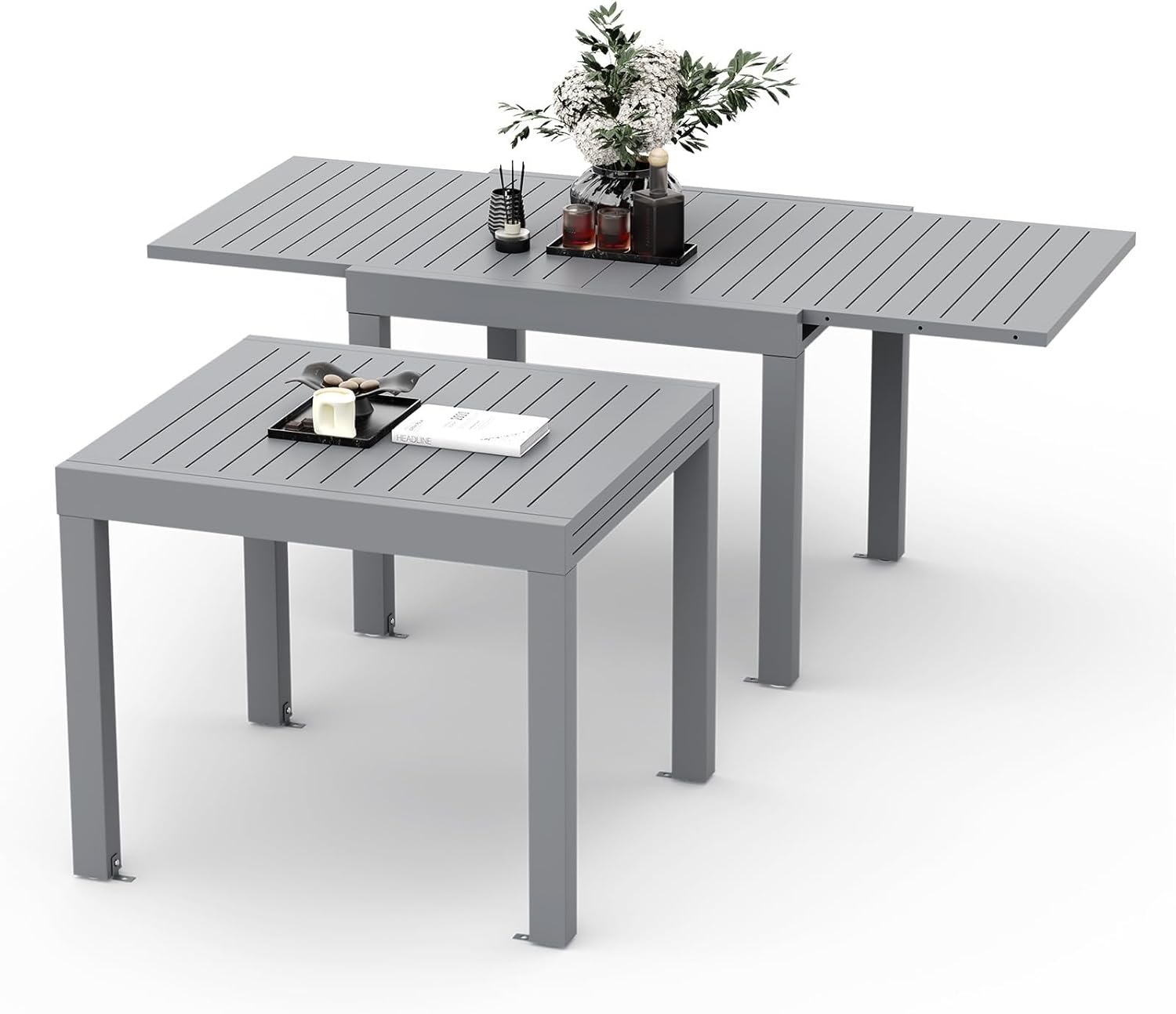 Devoko - Table extensible - 80/160x80x75 cm - aluminium, extérieur, résistante intempéries