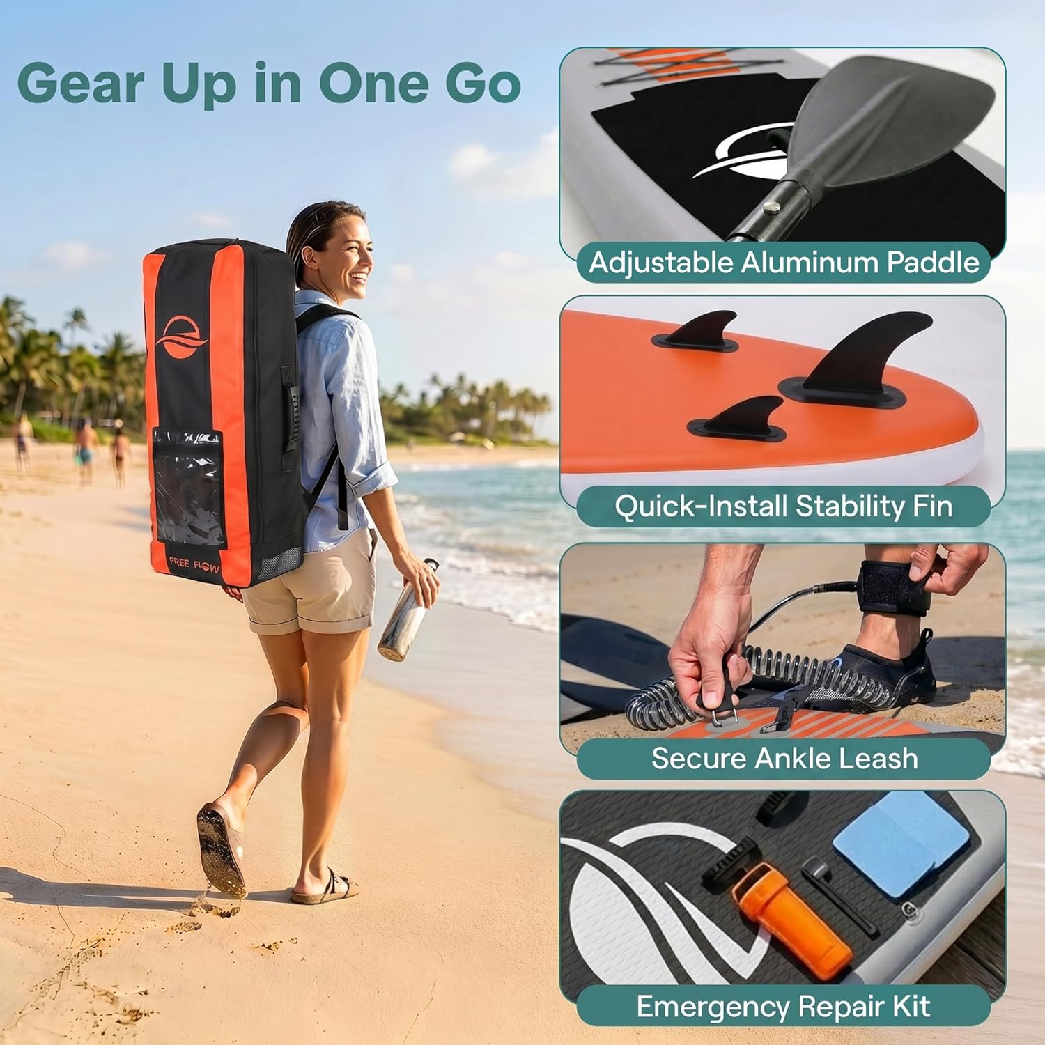 SereneLife - Stand Up Paddle gonflable adulte 6” - accessoires complets - pont antidérapant - SLSUPB10