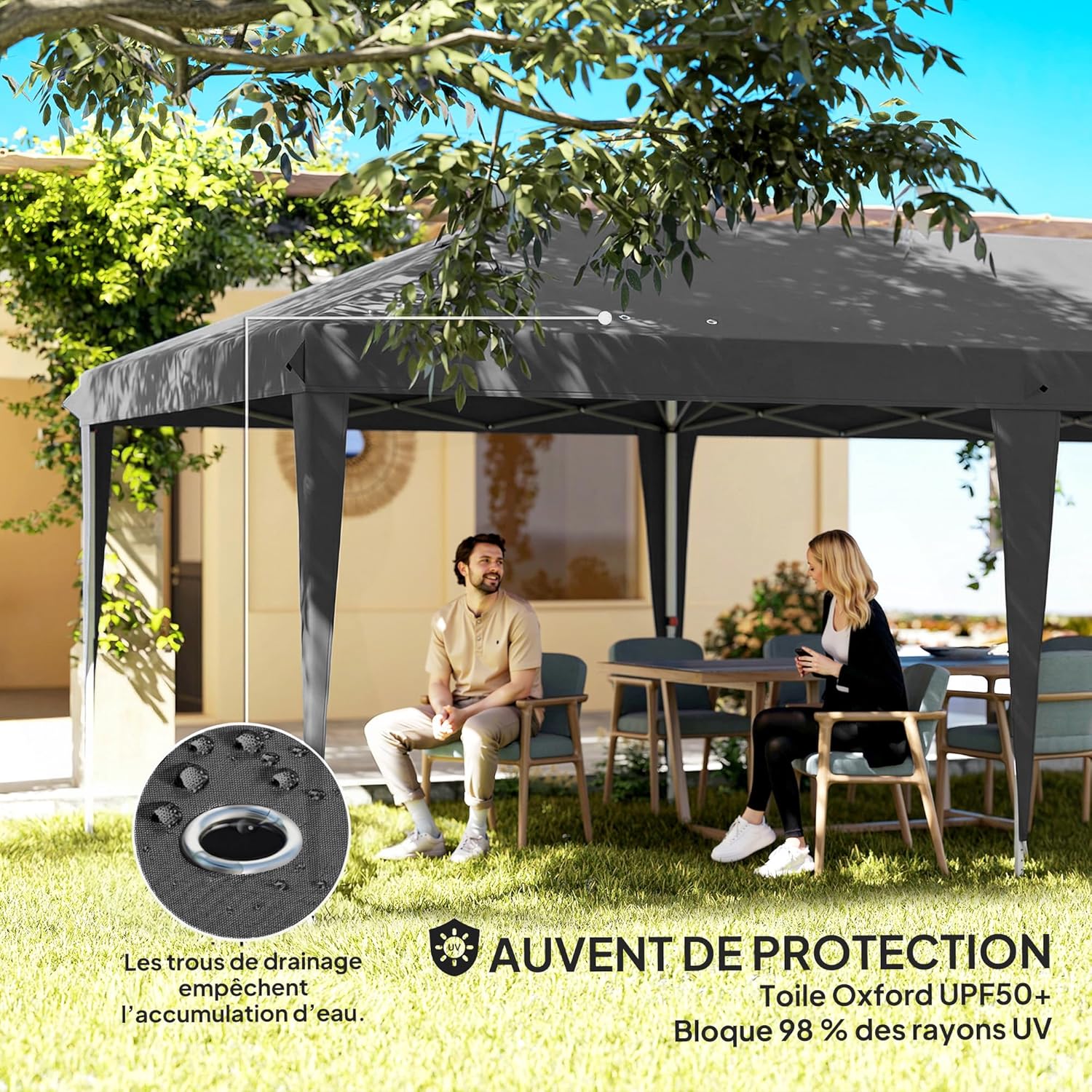 Outsunny - Tonnelle pliable 3x6m acier renforcé, côtés amovibles, gris