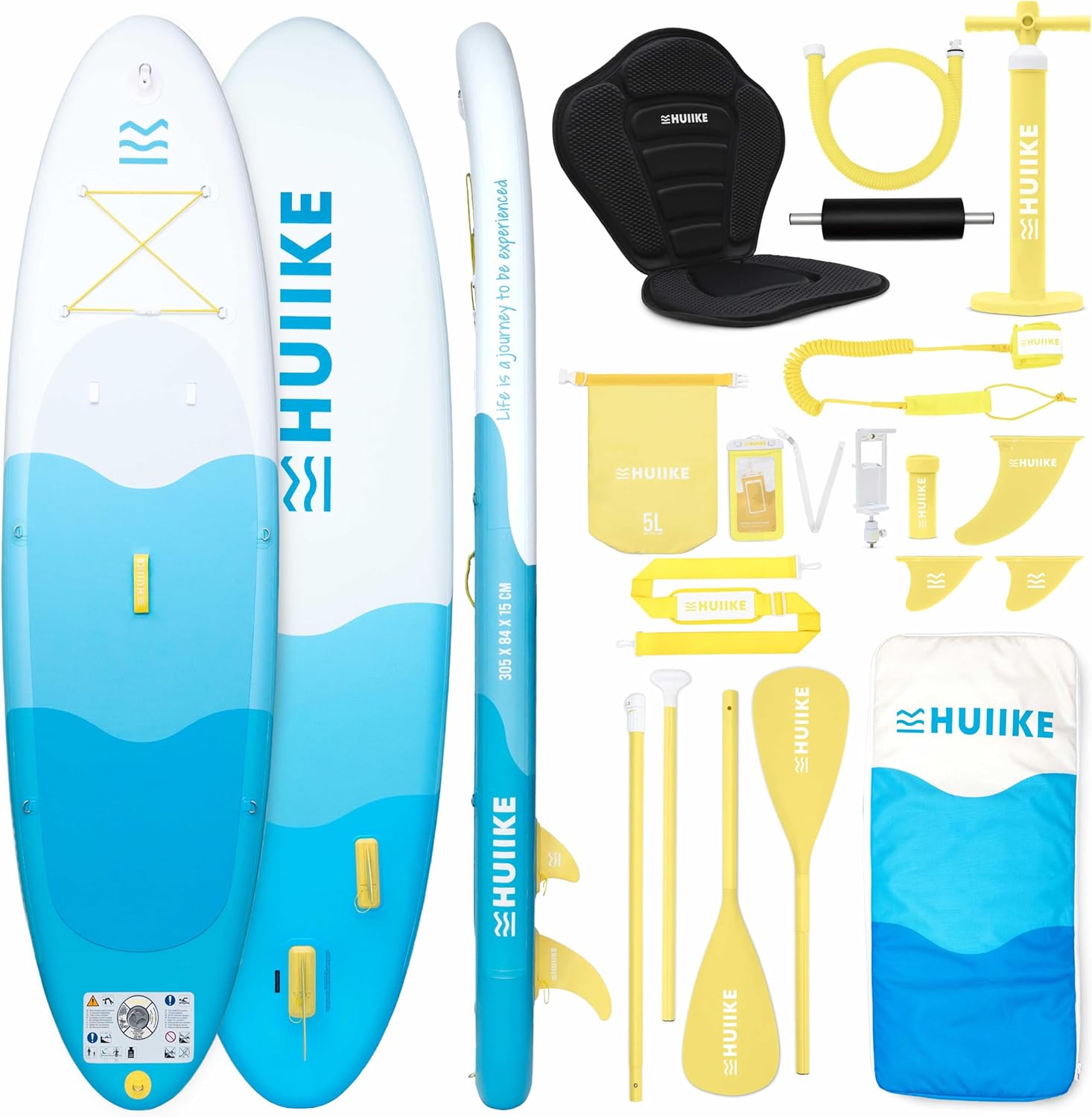 HUIIKE Paddle Gonflable Adulte avec Accessoires Inclus, Pagaie, Ailerons, Pompe. Planche de Stand Up Paddle Grande Stabilité et Résistance. 305 x 84 x 15 cm, Jusqu'à 130 kg
