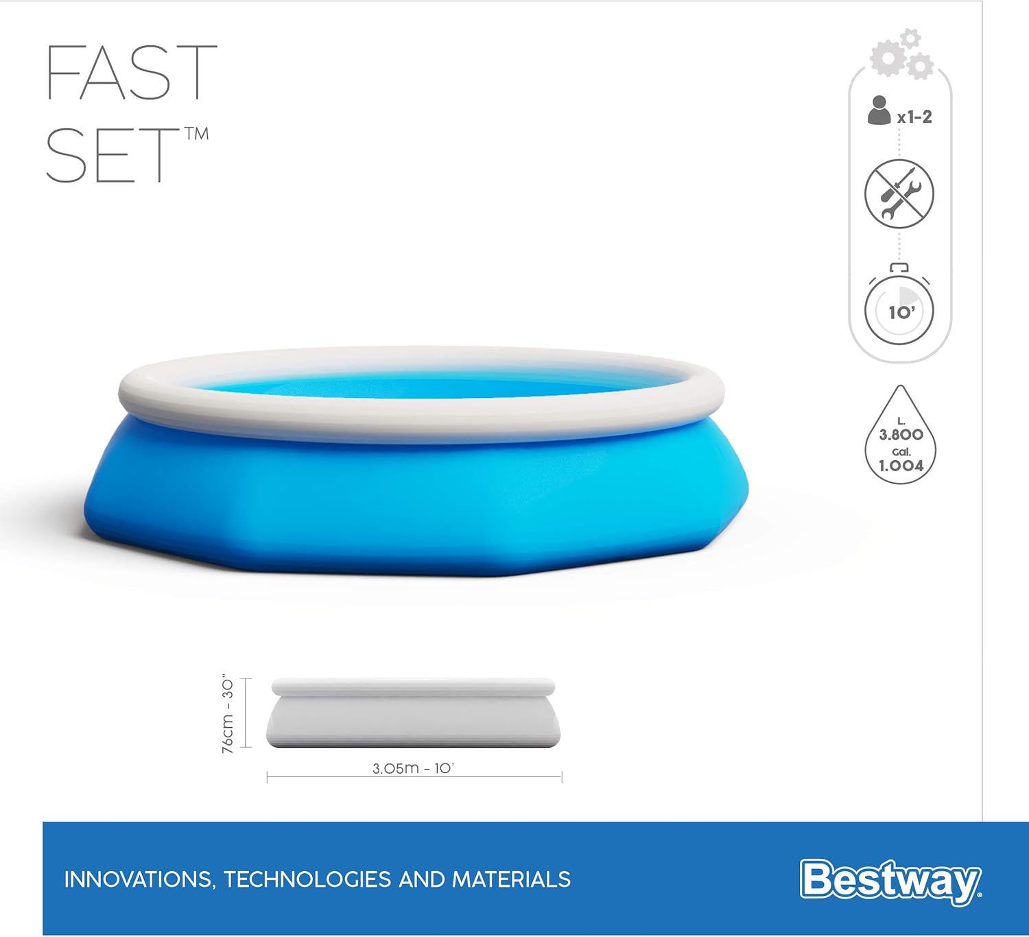 Bestway 57266 Piscine Hors Sol Fast Set diamètre 305 x 76 cm Effet Pierres