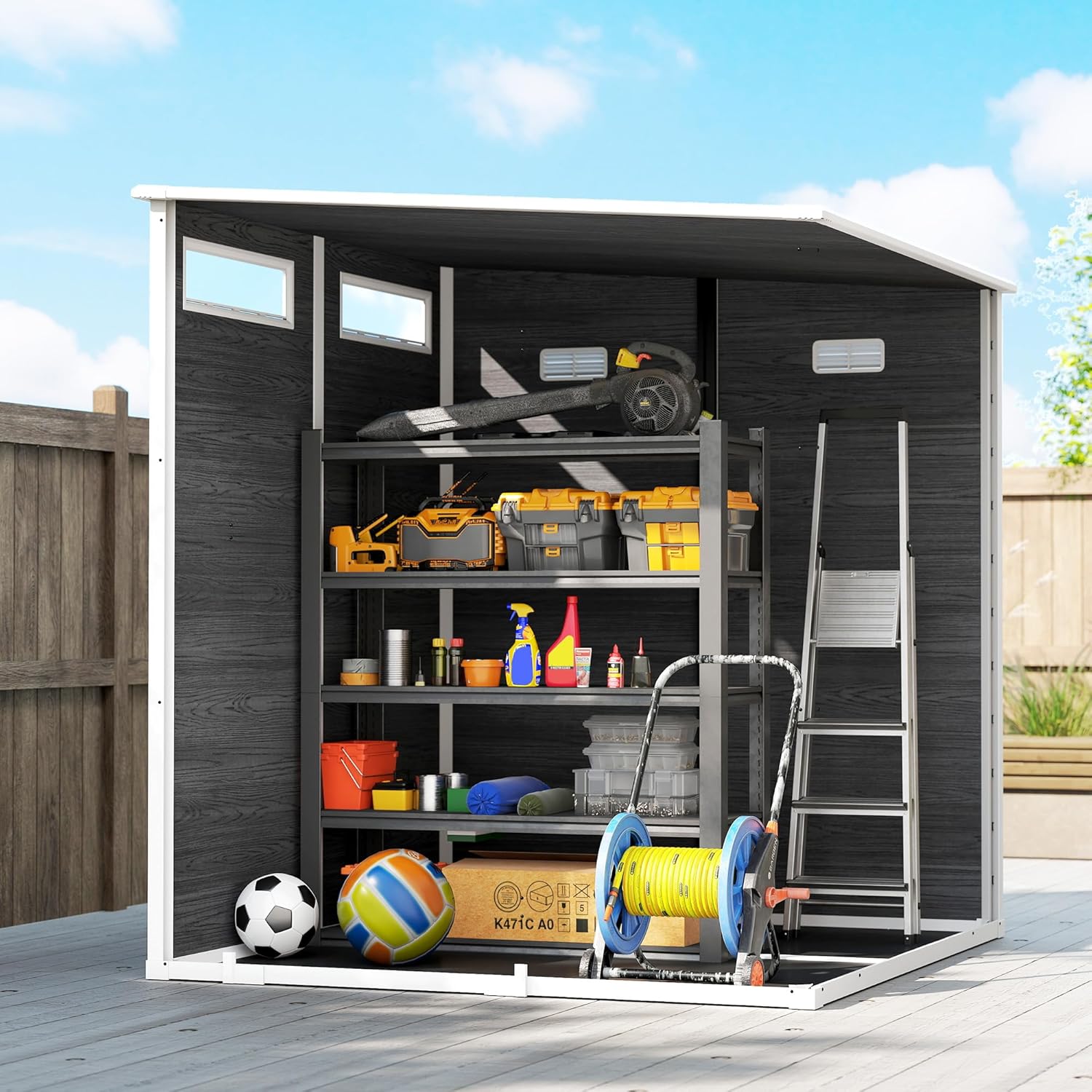 Outsunny - abri jardin résine, 3,3m², alu, plancher, fenêtres, 182x182x183cm