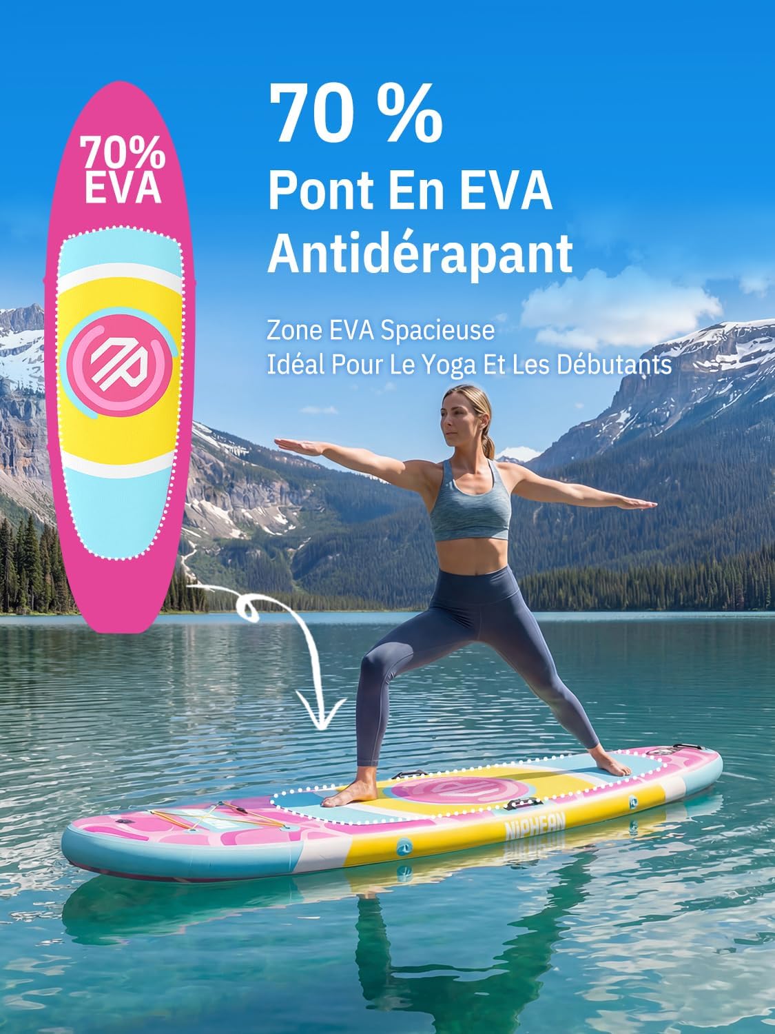 Niphean - Paddle gonflable adulte, ultraléger 320cm - siège, aileron StabilTrac, antidérapant, yoga, animaux