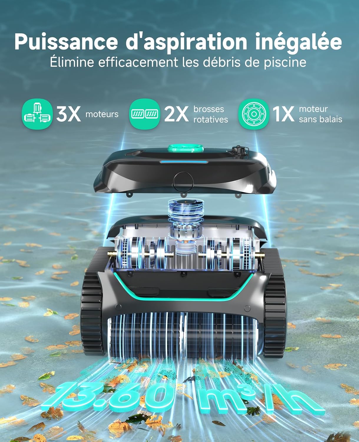 WYBOT - C2 série - pour piscines 150㎡ - filtration double, nettoyage fond/parois, autonomie 180 min - C2