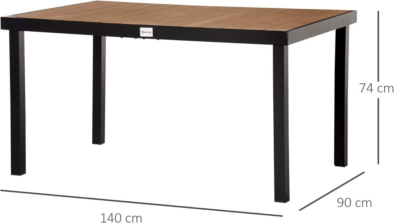 Outsunny - Table à manger jardin, 140x90x74 cm, aluminium bois naturel