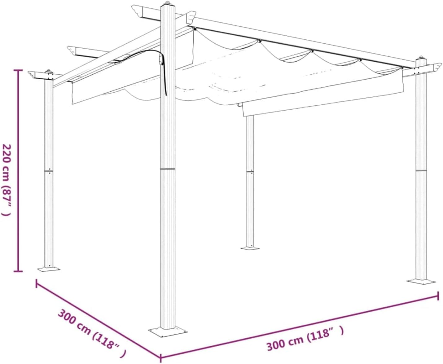 Homgoday - pergola extensible toit ouvrant - 3x3m - UV, jardin, taupe