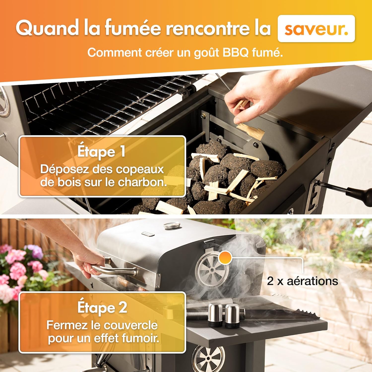 VonHaus - Barbecue charbon portable - hauteur réglable, grilles, roulettes, tables latérales, étagère - 78x40x90 cm