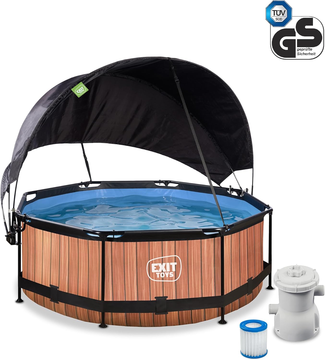 EXIT TOYS Piscine Lime avec Voile d'Ombrage - ø244x76cm - Piscine Hors Sol Ronde avec Pompe Filtrante à Cartouche - Protection Optimale Contre Les Rayons UV - Entrée Basse - Design Unique - Vert