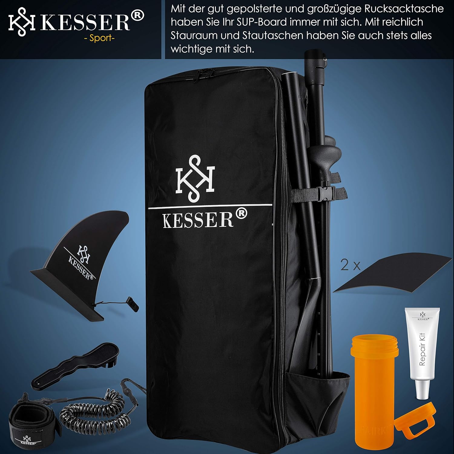 KESSER® Set Sup Board Gonflable Stand Up Paddle Board Premium Surfboard Sports Aquatiques | 6 Pouces d'épaisseur | Accessoires complets | 130kg