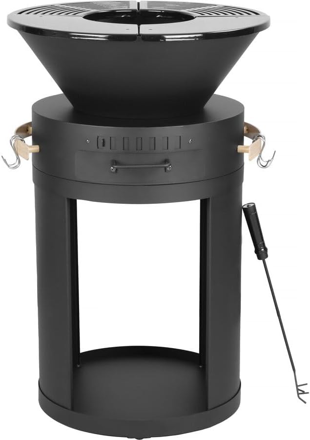 Barbecue plancha brasero charbon/bois, Cesar - 49x49x92cm, noir