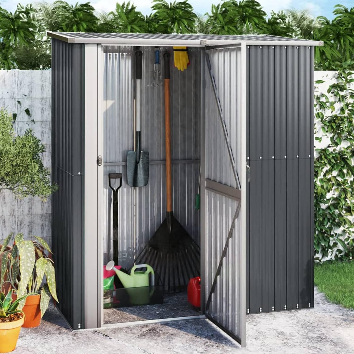 Homgoday Abri de jardin en acier galvanisé anthracite 180,5 x 97 x 209,5 cm