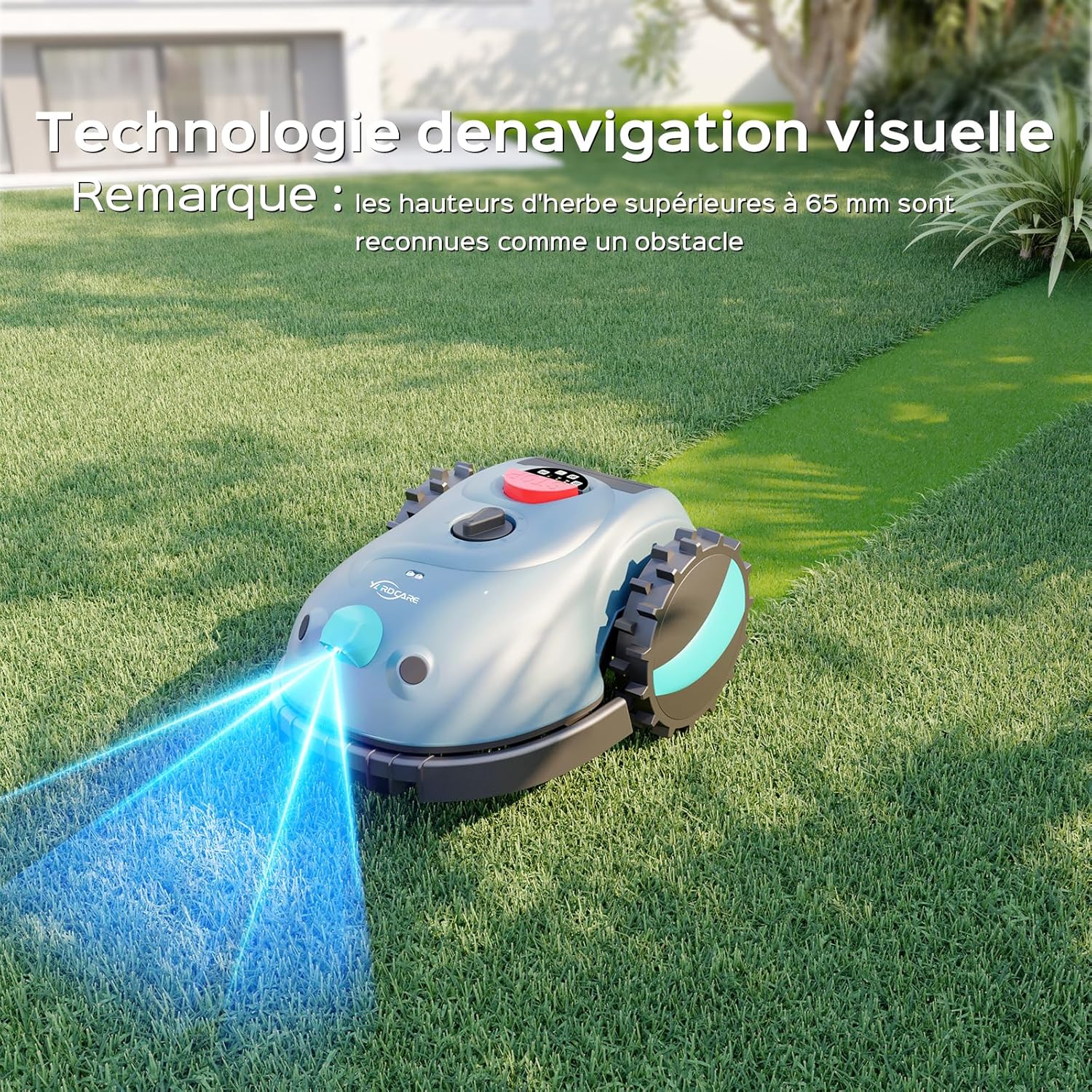 YARDCARE - Robot tondeuse Vision, évitement obstacles, batterie 4Ah V100