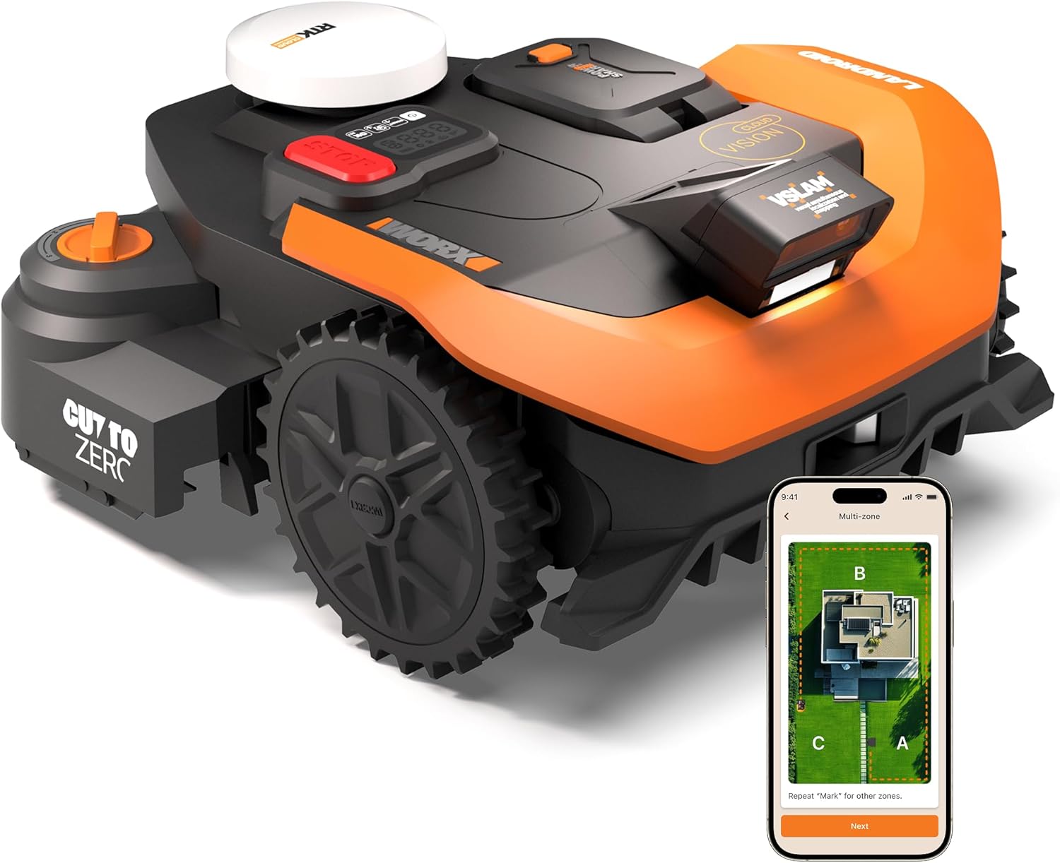 WORX - Tondeuse robot Vision Cloud - jusqu'à 3000m², IA, VSLAM, RTK, WR330E