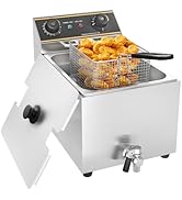 MOOTACO Friteuse électrique,6L commerciale friteuse avec valve de vidange acier inoxydable, Frite...