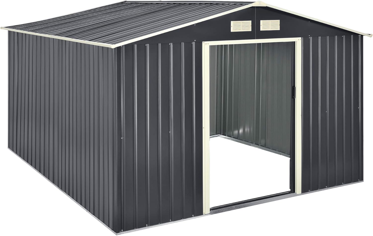 [en.casa] Abri de Jardin 15 m³ Robuste Cabane de Stockage Extérieur Cabane à Outils Toit à Pignon Tôles en Acier Galvanisées Gris Foncé