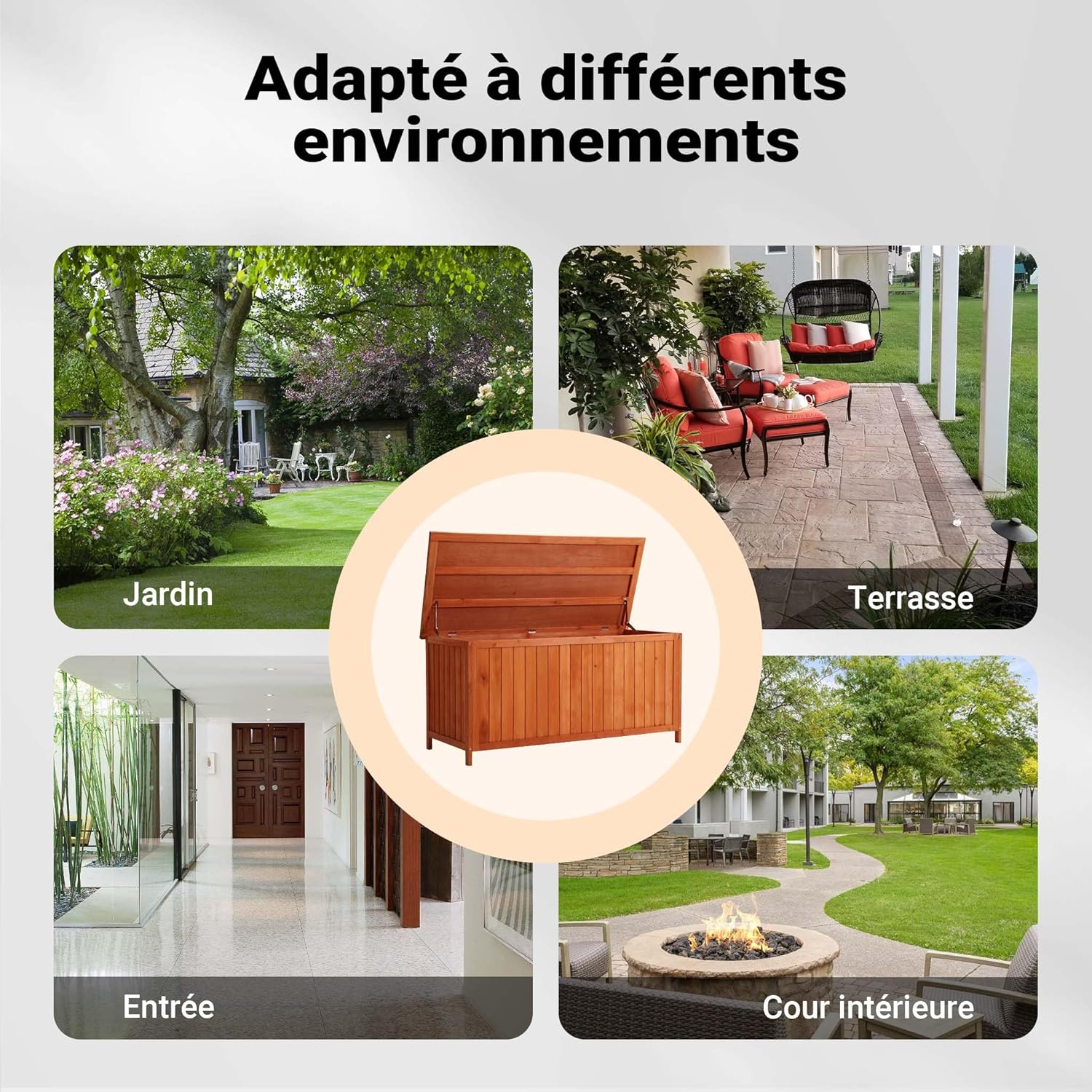 Wiltec - Coffre de jardin bois épicéa 127x55x60 cm, couvercle et fixations