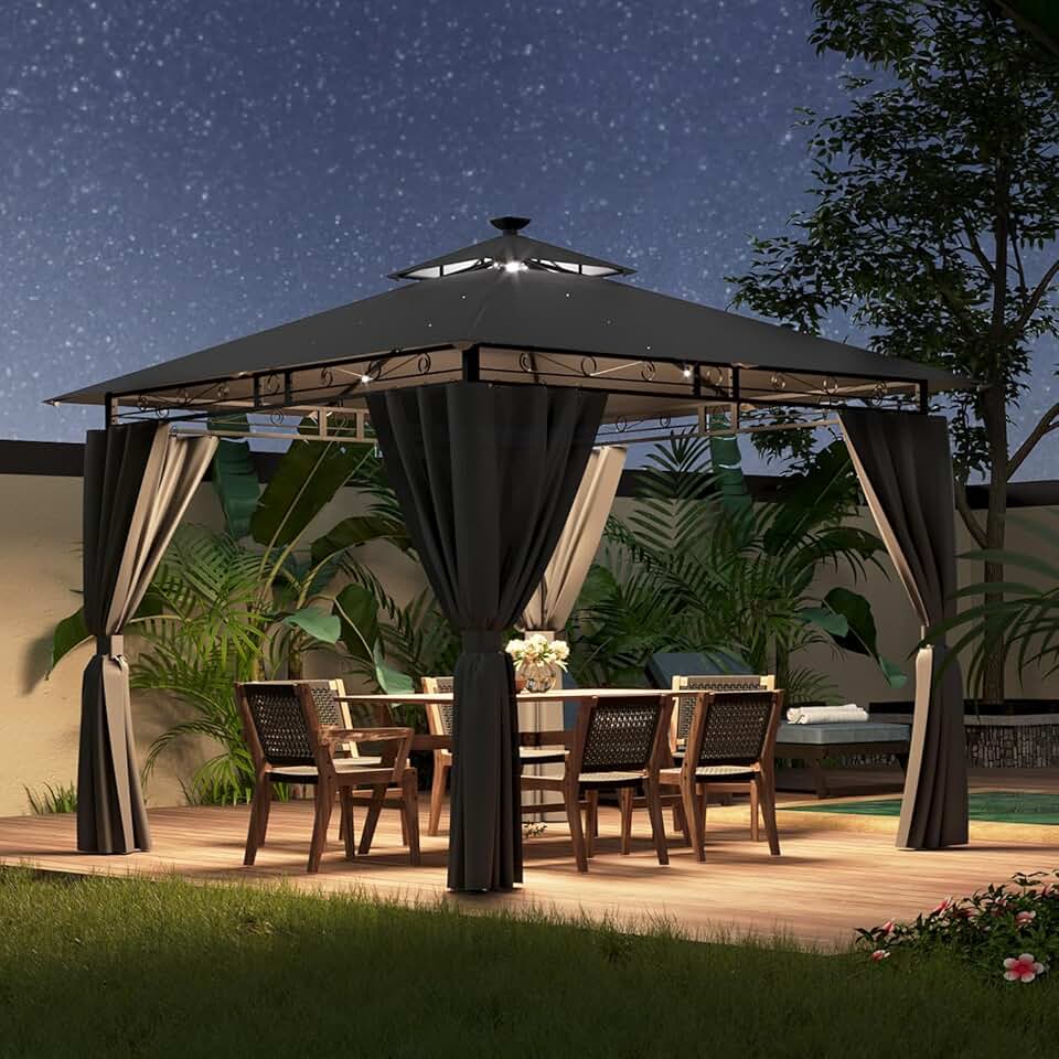 Devoko - Tonnelle Deluxe - 3x3m - LED, métal, 4-6 pers, gris
