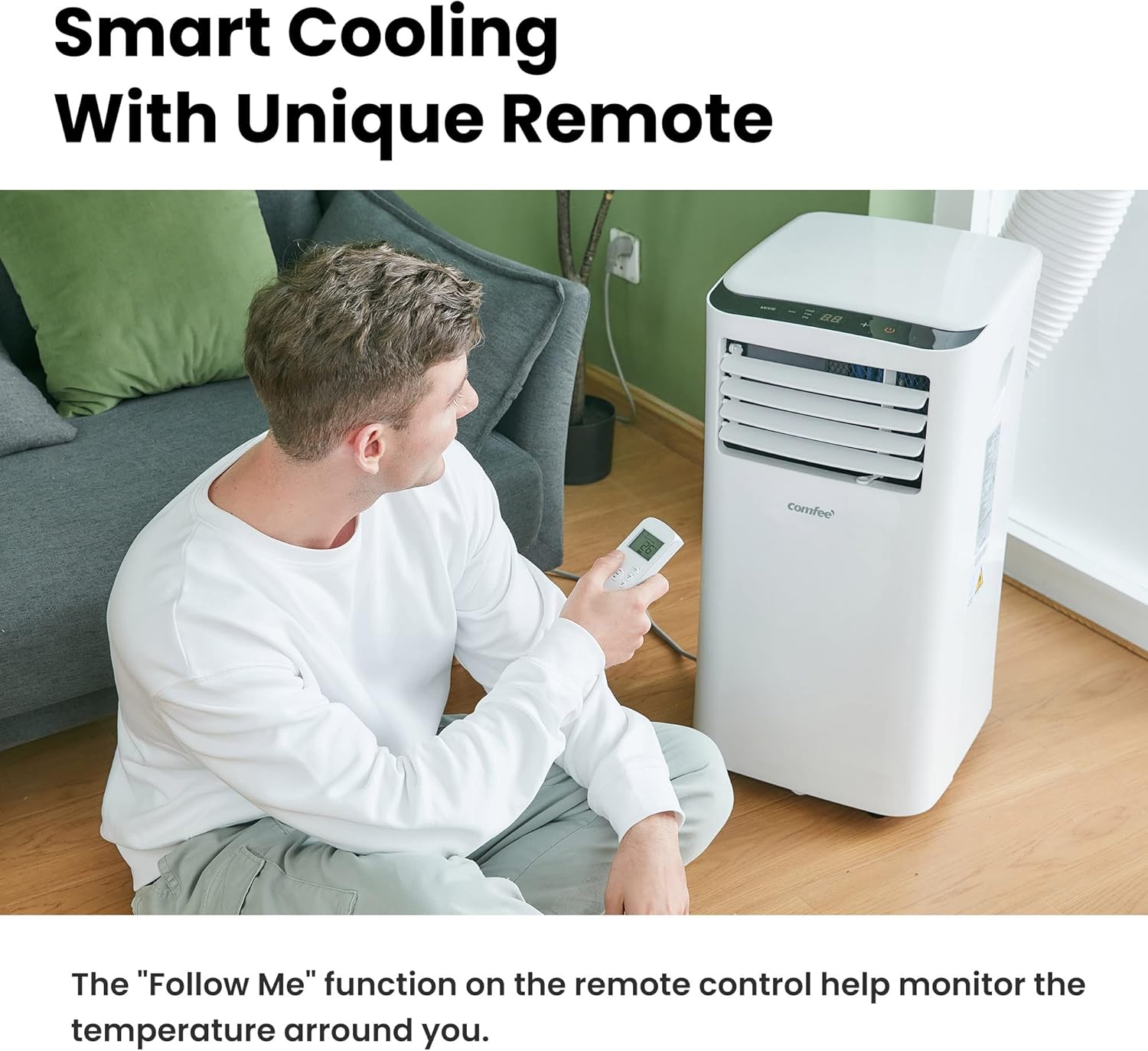 Comfee Climatiseur Mobile Portable 9000 BTU/h 2,6kW, 3-EN-1 Refroidisseur Déshumidificateur Ventilateur, Follow me, Minuterie, Mode nuit, Pour salon et maison de 33㎡/88m³, MPPH-09CRN7, EEK A, R290
