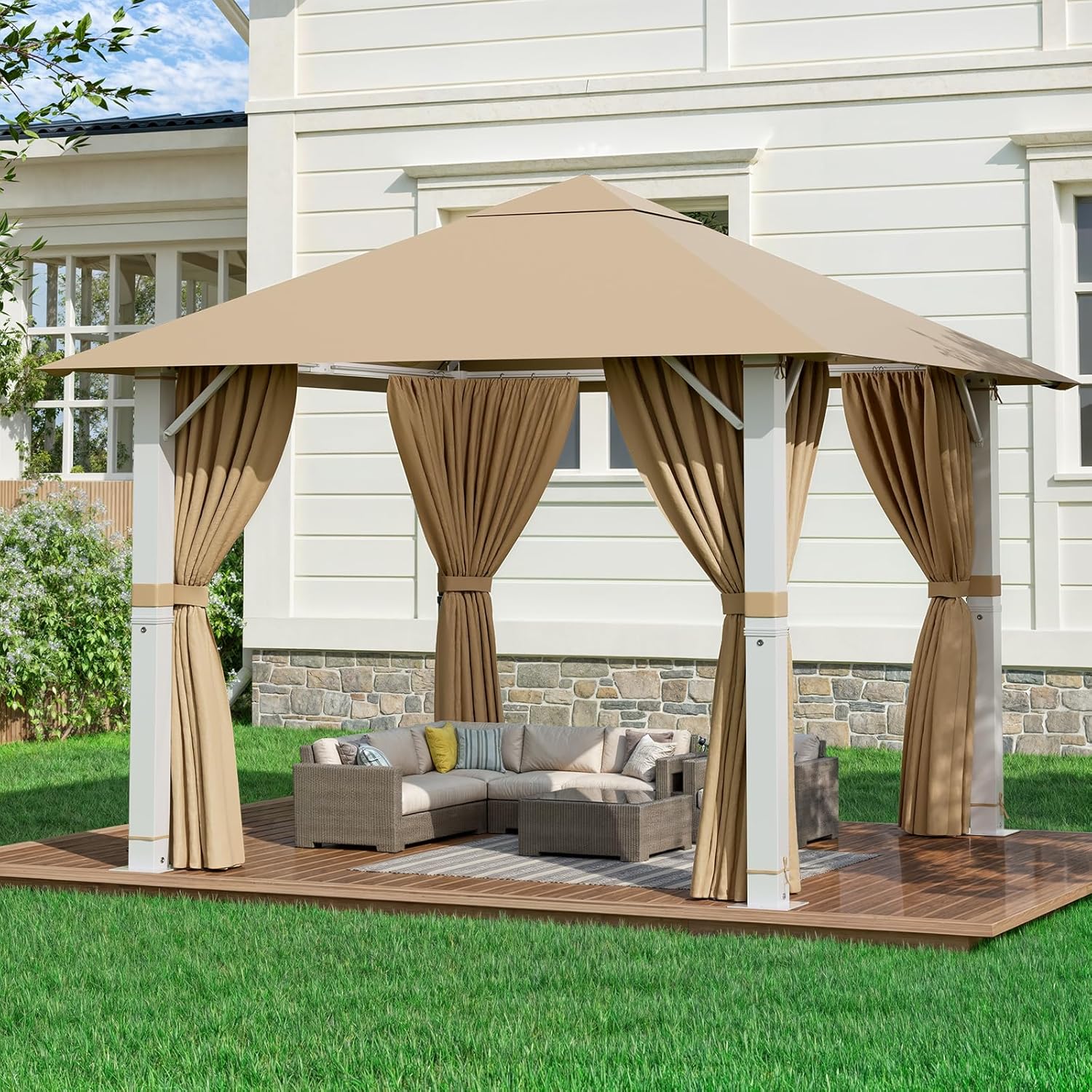 Devoko - tonnelle de jardin 3x3m - aluminium, UV50+, beige
