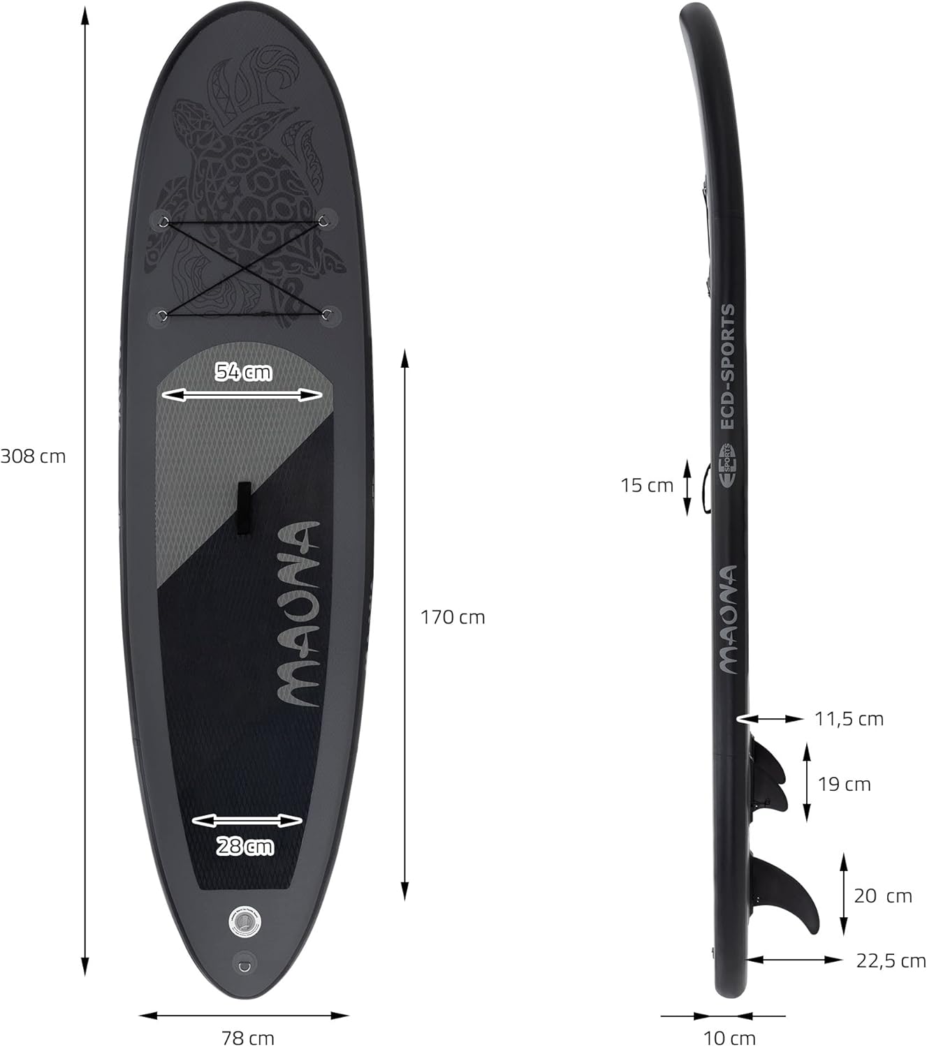 ECD Germany - SUP gonflable série Stand Up - 305/308/320/380 cm - PVC, 120/150 kg, 10/15 cm d’épaisseur