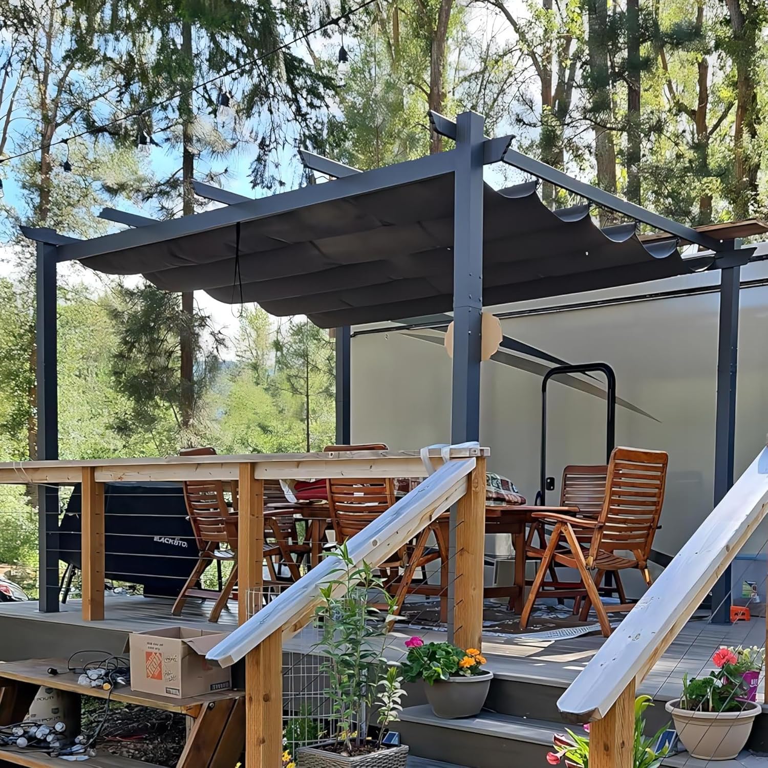 PURPLE LEAF - pergola aluminium - 4x3m - toit coulissant, tissu teint