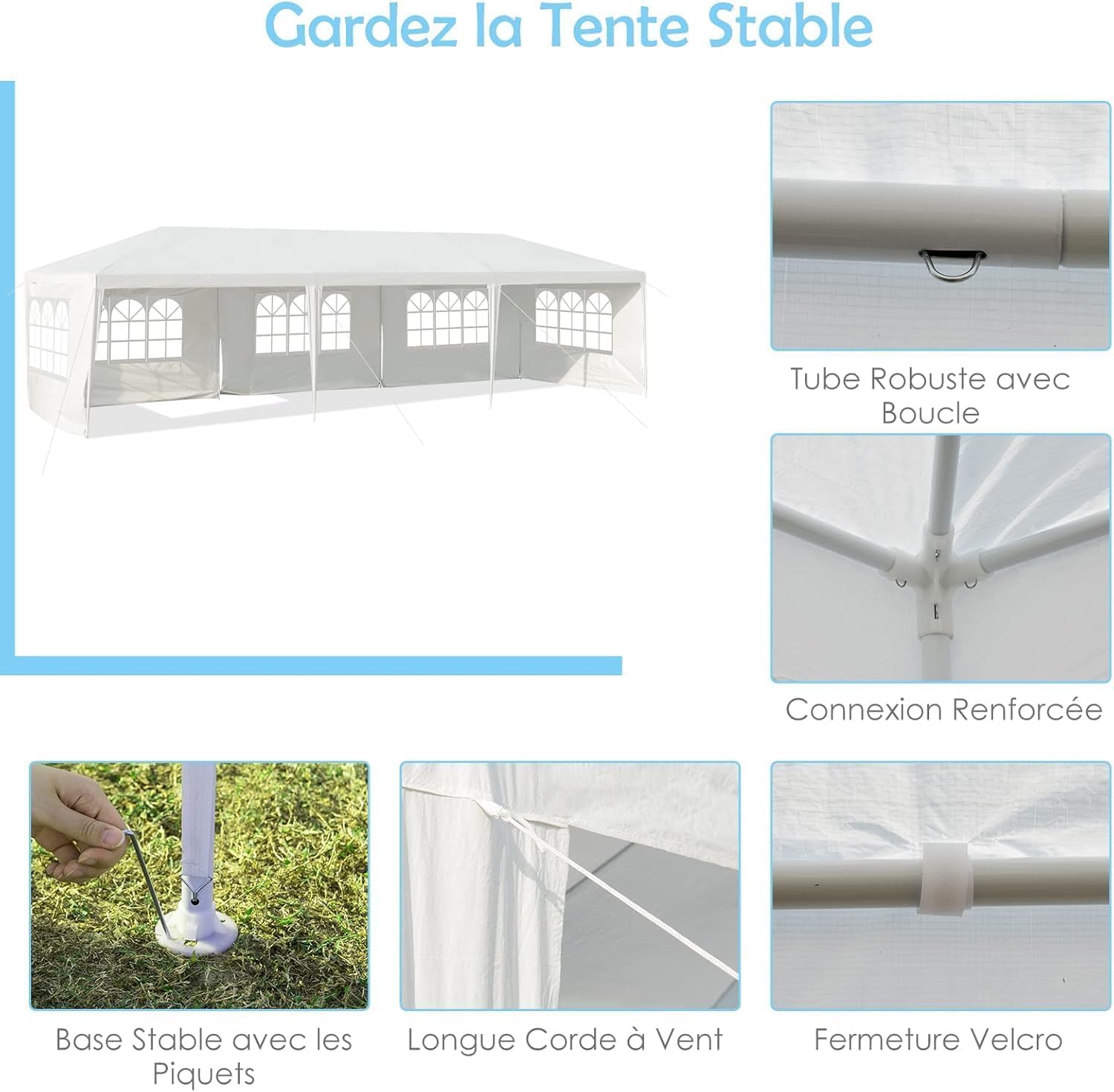 RELAX4LIFE - Tonnelle Barnum 3x9m - 5 parois, étanche, montage facile