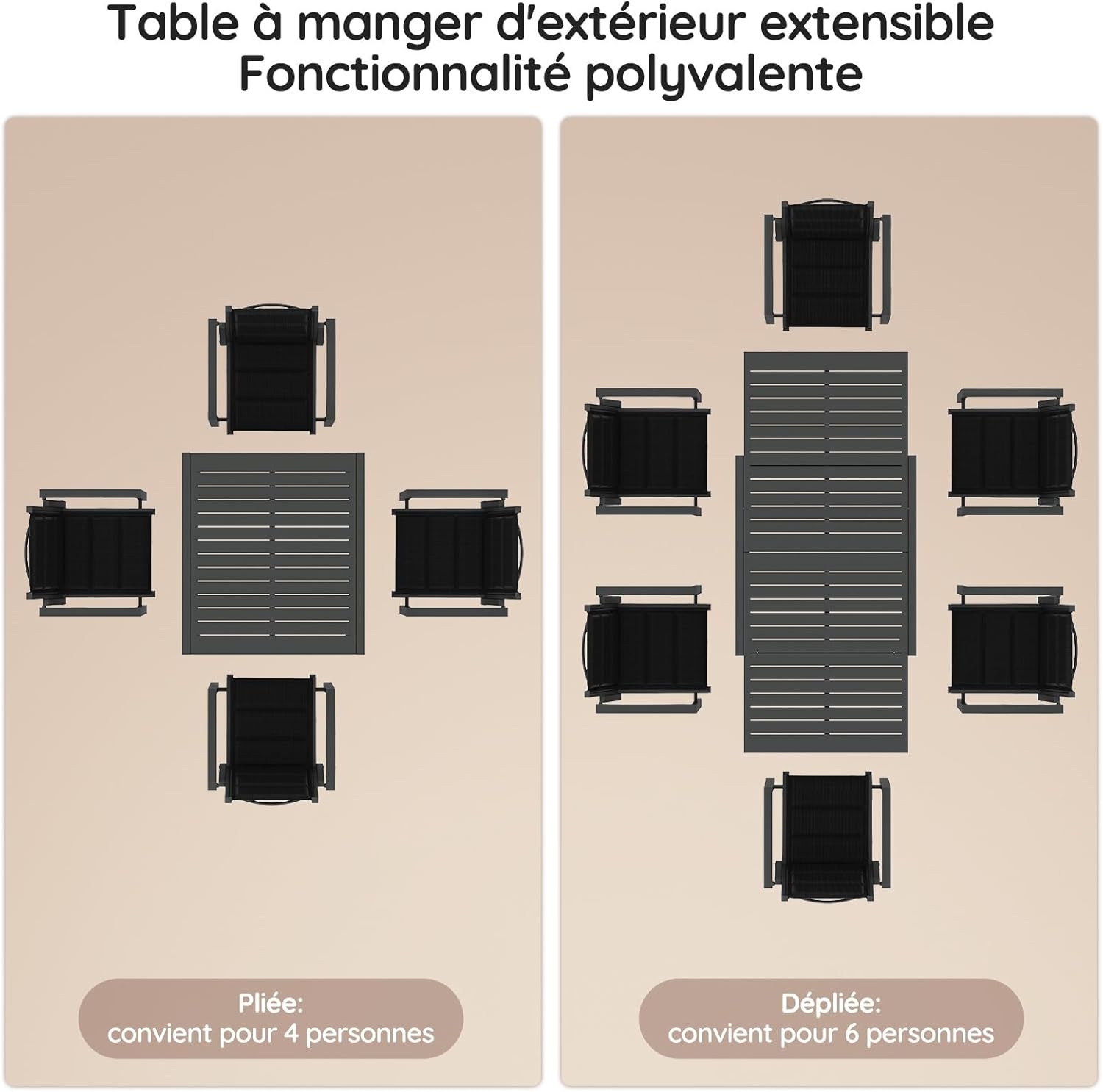 Devoko - Table extensible aluminium - 80/160x80x75 cm - Résistante, gris