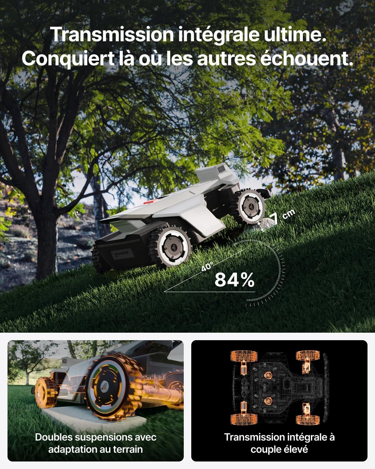 Segway - Navimow X420 - robot tondeuse 4x4, pente 84%, 2000 m², X420