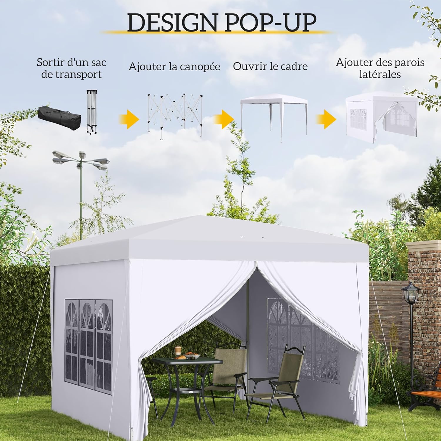 Outsunny - tonnelle pop-up pliante - 3x3 m - 4 parois, sac transport