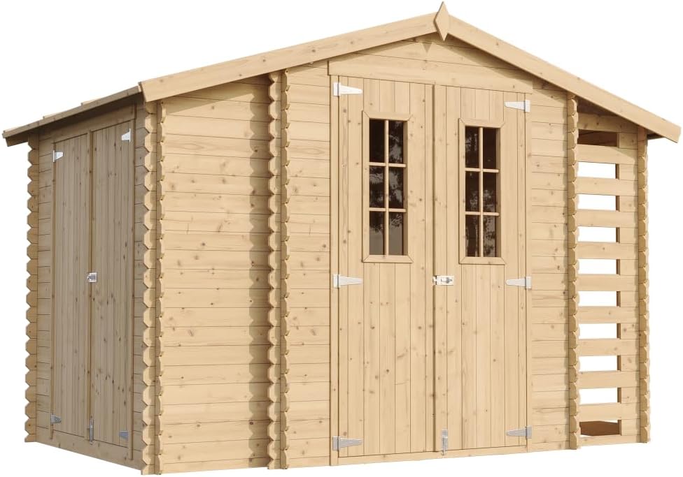 TIMBELA - série M389 - 206x328x218 cm - Abri bois, range bûches, sol traité, M389C+M389G