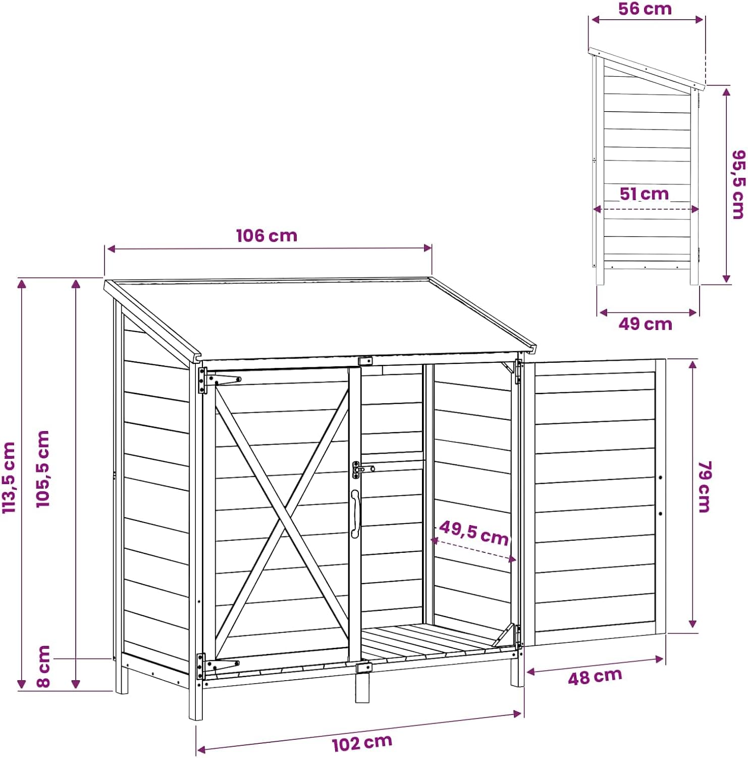 vidaXL - Abri de jardin bois 106x56x113,5cm, spacieux, aéré, blanc